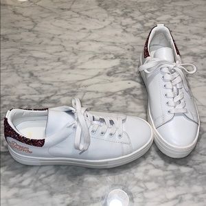 Maje white leather embroidered glitter sneaker